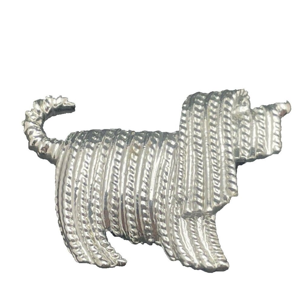 Vintage Sarah Coventry Ribbed Silver tone Shaggy Sheep Dog Pin Brooch Signed